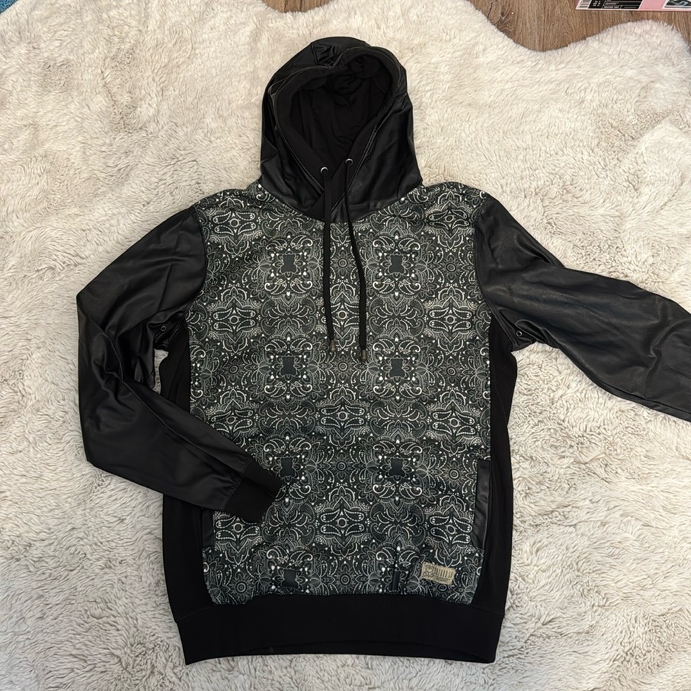 Entree Misunderstood Faux Leather Sleeve Graphic Hoodie Sweatshirt